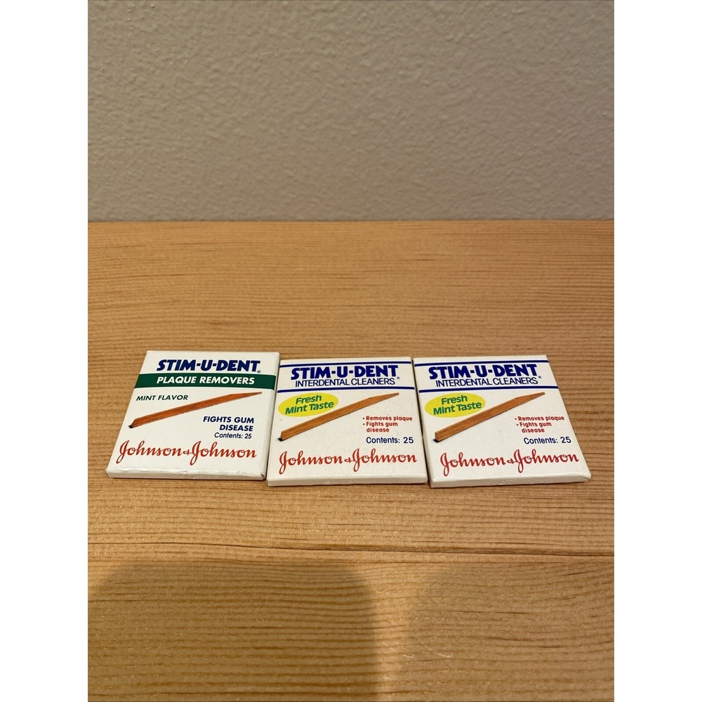 3‎ Vintage Packaging 1980s Johnson & Johnson Stim-U-Dent Cleaners Wood - NEW